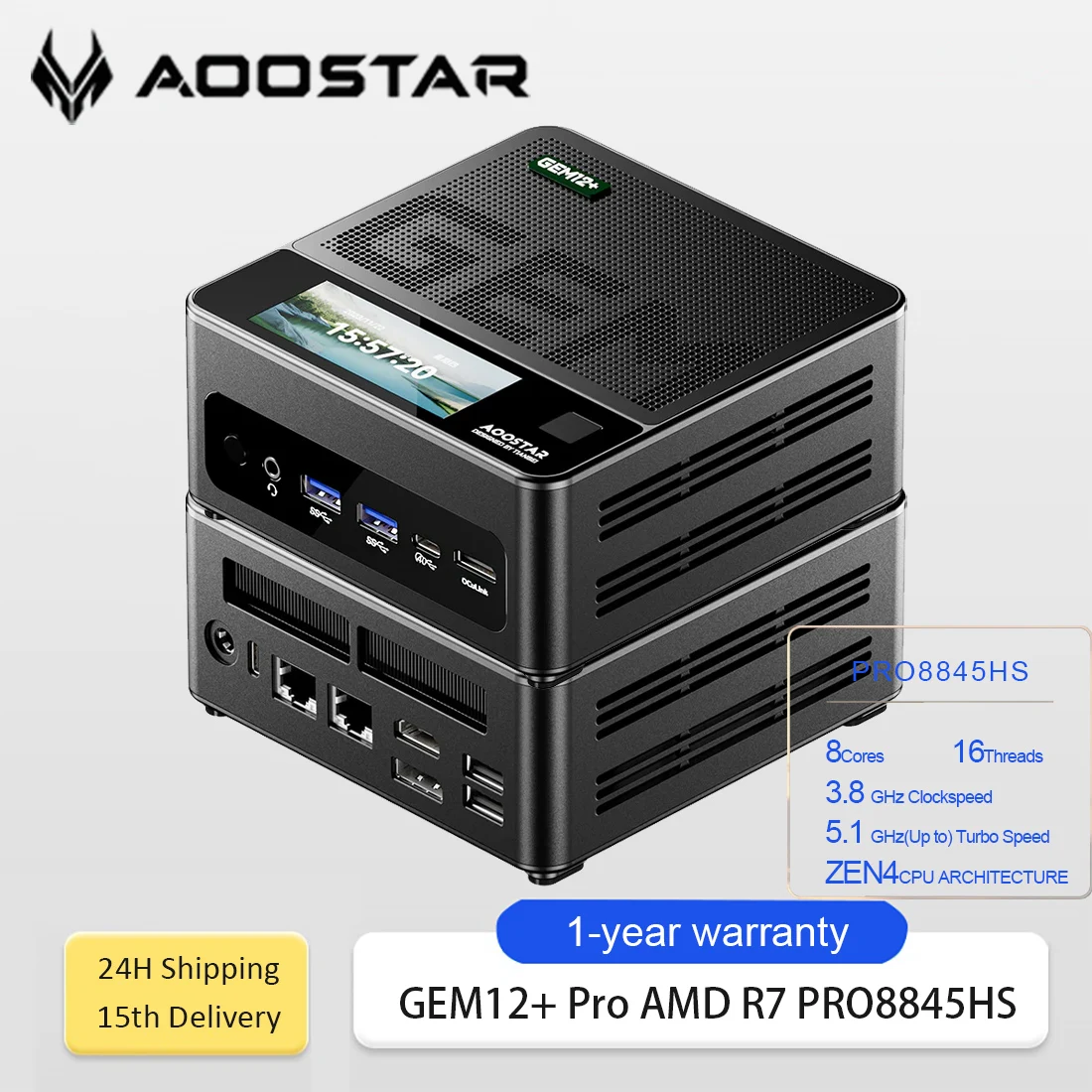 AOOSTAR GEM12+PRO Mini PC Ryzen 7 PRO 8845HS 5.1GHz WiFi6 BT5.2 32GB DDR5 1TB SSD USB4 Desktop Gaming Mini PC Computer Gamer
