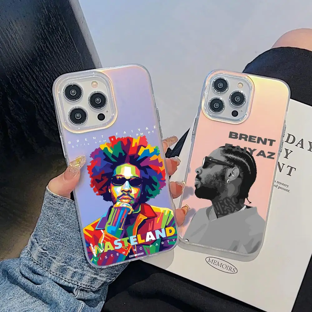 

Singer B-Brent Faiyaz Phone Case For iPhone 17 16 15 14 13 12 11 Pro Max Plus Transparent Aurora Laser Gradient Cover