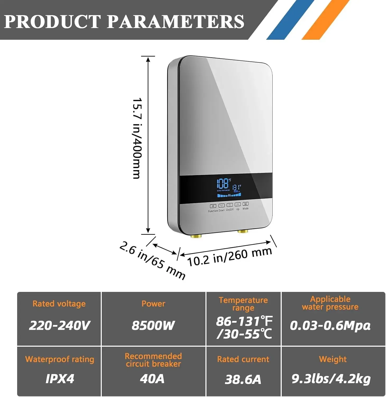 Heater Electric,8.5KW 240V Point of Use On Demand Hot Water Heater,Instant Hot Water Heater Under Sink with Digital Display,Wall
