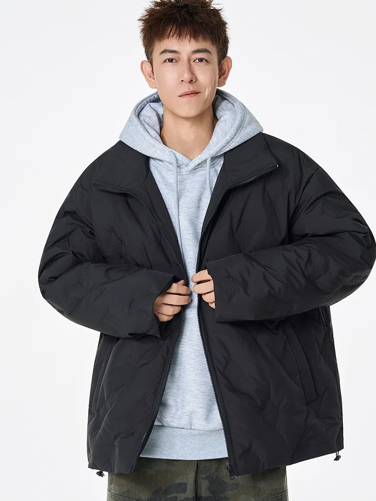 سترة قطنية بياقة واقفة للرجال شتاء جديد فضفاض بنمط الماس معطف قطني سميك ملابس خارجية دافئة للأزواج #3