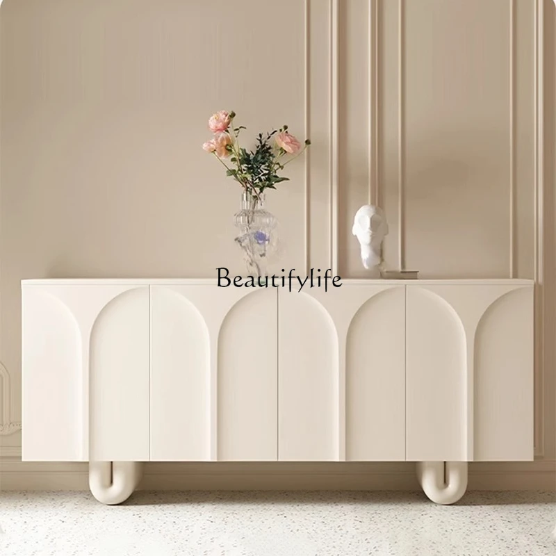 

French cream style dining side cabinet arched door solid wood storage porch light luxury style simple modern side cabinet
