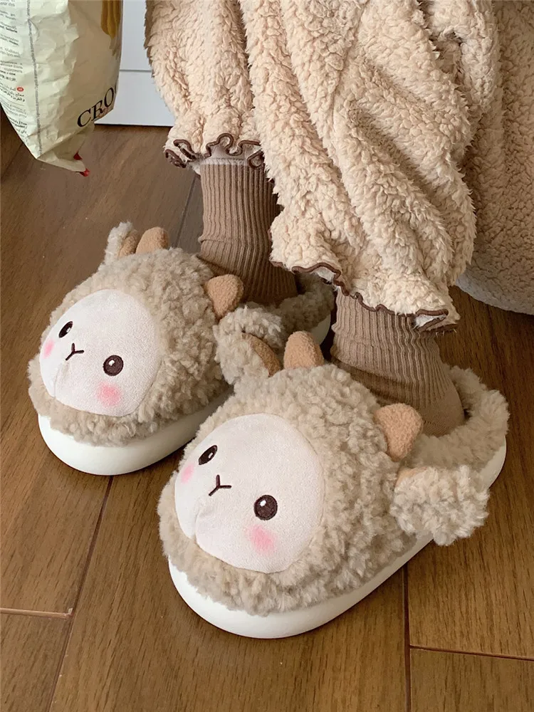 Lovers Lovely Lamb Cotton Slippers For Men And Women 2022 Winter Home Non Slip Thick Soled Warm Plush Home Slipper