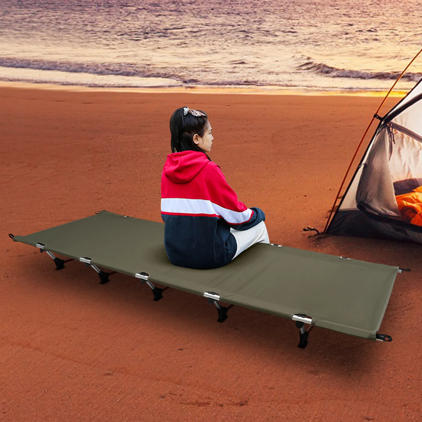 Letto da campeggio 190 * 65 * 17 cm Letto da viaggio in alluminio con borsa per il trasporto Capacità di carico fino a 150 kg per picnic, campeggio, campo di base