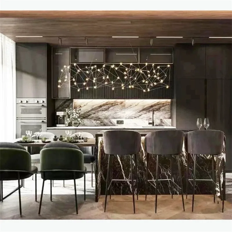 โคมไฟระย้าทรงลูกบาศก์โคมไฟโต๊ะทานอาหารสไตล์นอร์ดิกโมเดิร์นเรียบง่ายหรูหราแผนกต้อนรับหิ่งห้อยเก๋ไก๋โคมไฟ LED สำหรับห้องนั่งเล่น