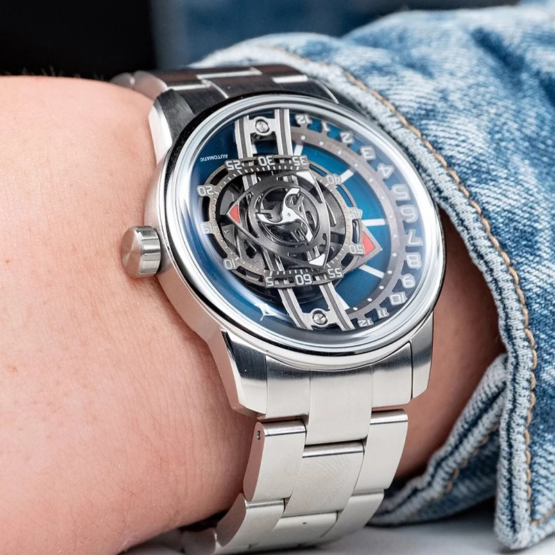 Мужские часы OBLVLO из нержавеющей стали 316L, автоматические механические водонепроницаемые часы с вращающимся двигателем и звездным ротором