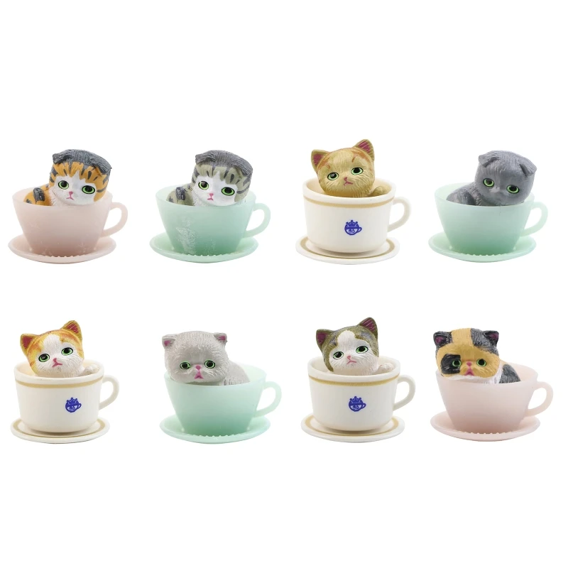 8 pezzi Teacup cani gatti ornamenti Mini animali fata giardino figurine accessori