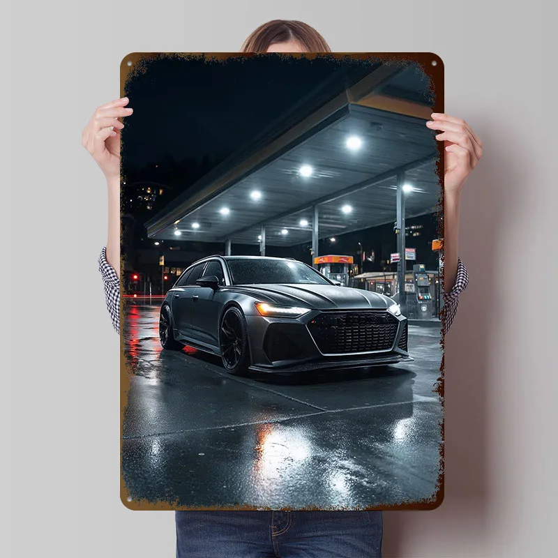 Sports Car RS6 Avant Poster Customized Wall Art Vintage Metal Signs Retro Tin Plaque for Man Cave Gaming Room Decoration Garage