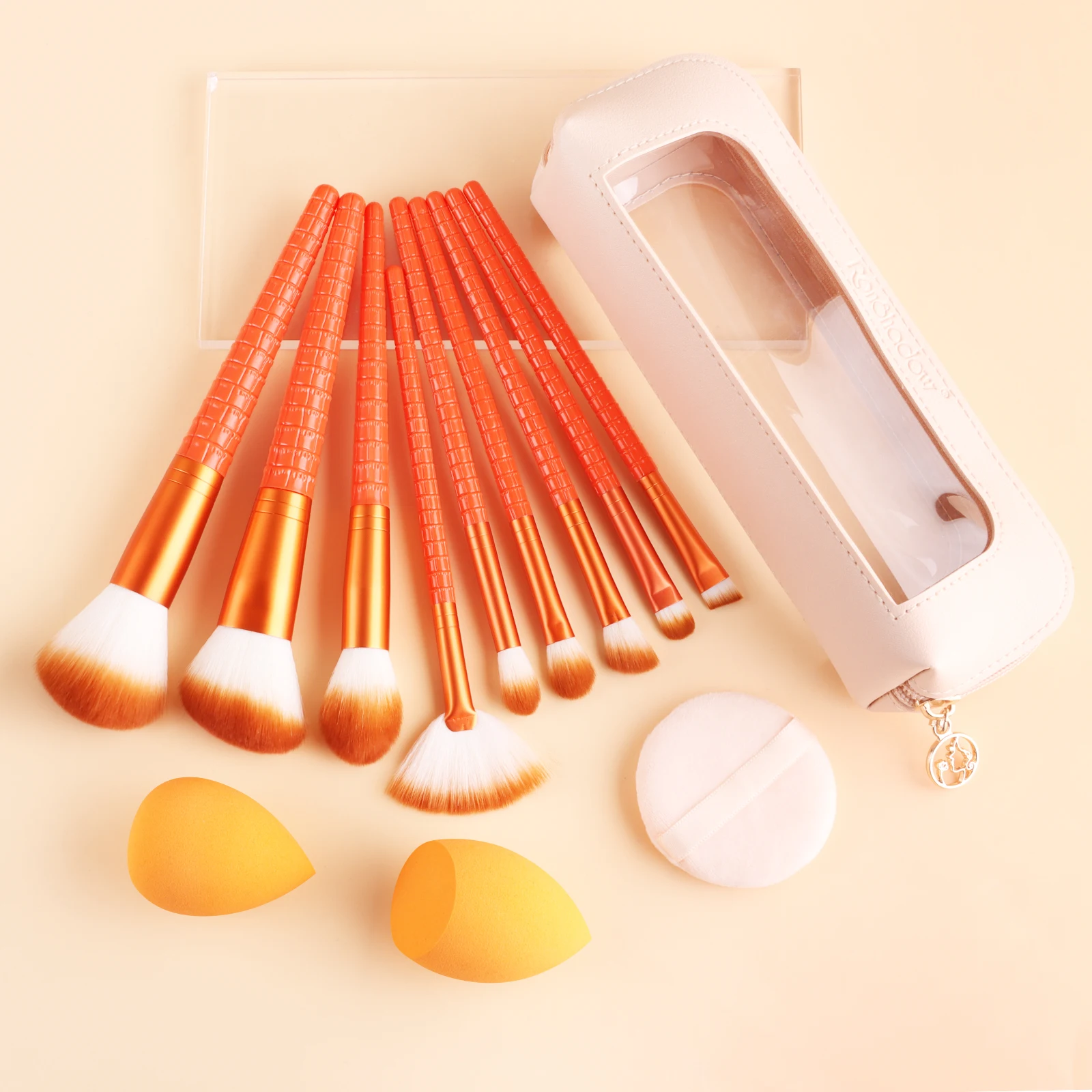 Juego de 9 Brochas de Maquillaje de Pelo Sintético Suave, Brochas para Maquillaje de Ojos y Rostro Completo con Esponja de Maquillaje, Bolsa de Brochas de PU con Cierre Portátil