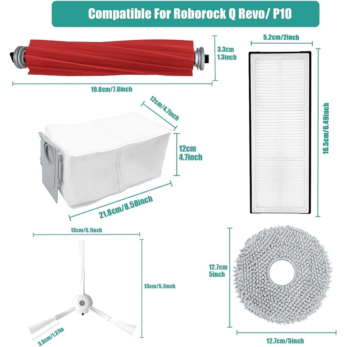 Aksesori populer Set untuk Roborock Q Revo/P10 Robot Vacuum Cleaner, bagian pengganti dengan sikat utama kantong debu sikat samping