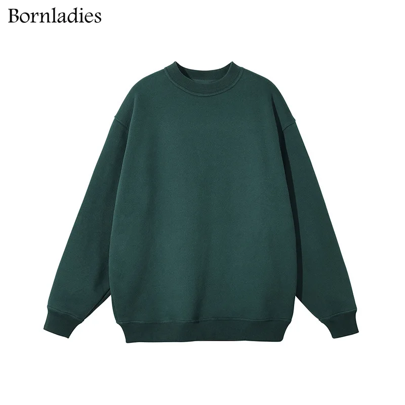 Bornladies Thicken Fleece Women Cotton Sweatshirt Autumn Winter Oversized Hooded Pullovers Female Loose Warm Sports Jackets