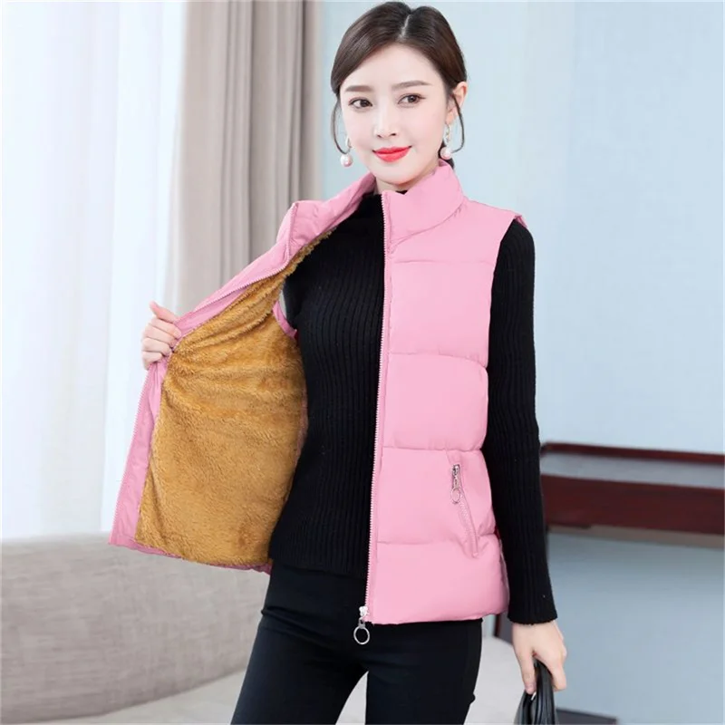 2024 Autumn Winter Women Solid Loose Vest Stand Collar Long Vest Jacket Cotton Padded Women Windproof Warm Waistcoat 5XL