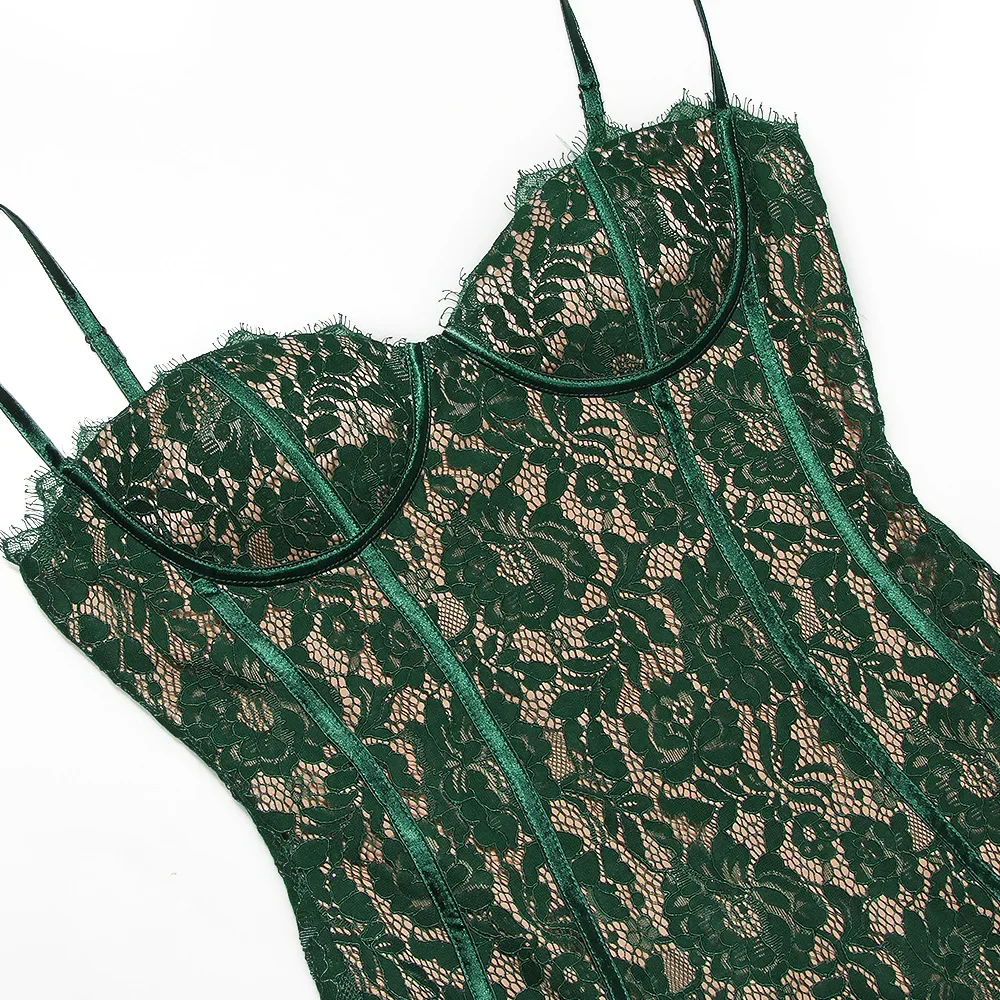 Sommer Langes Elegantes Kleid Für Formelle Anlässe Grün Spaghettiträger Sexy Spitzenkleid Vintage Geburtstagsparty Kleider 2025