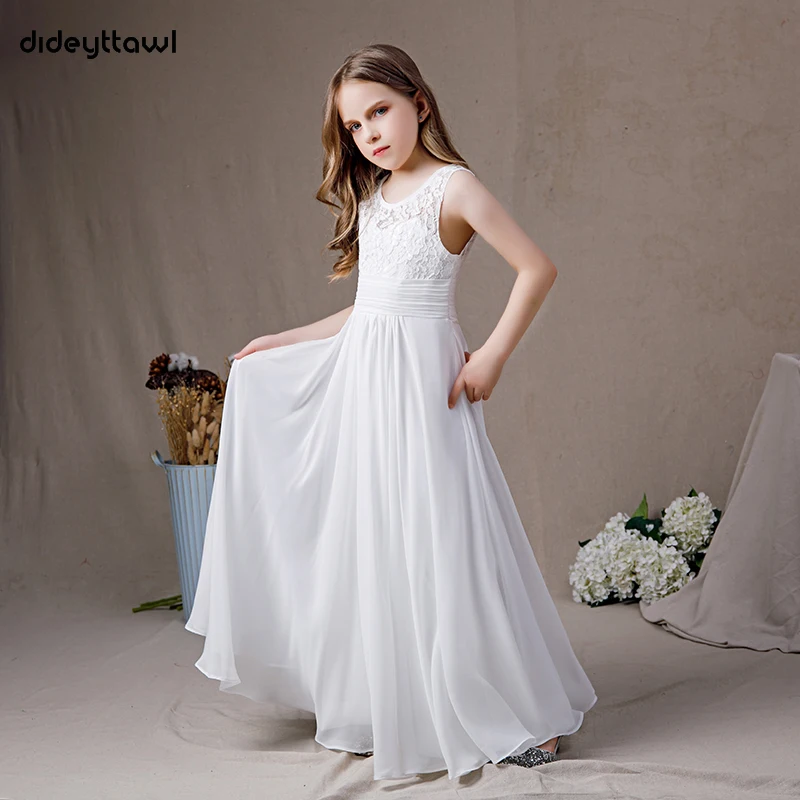 Dideyttawl branco chiffon rendas vestidos da menina para o casamento 2023 sem mangas concerto júnior vestidos de dama de honra festa aniversário elegante