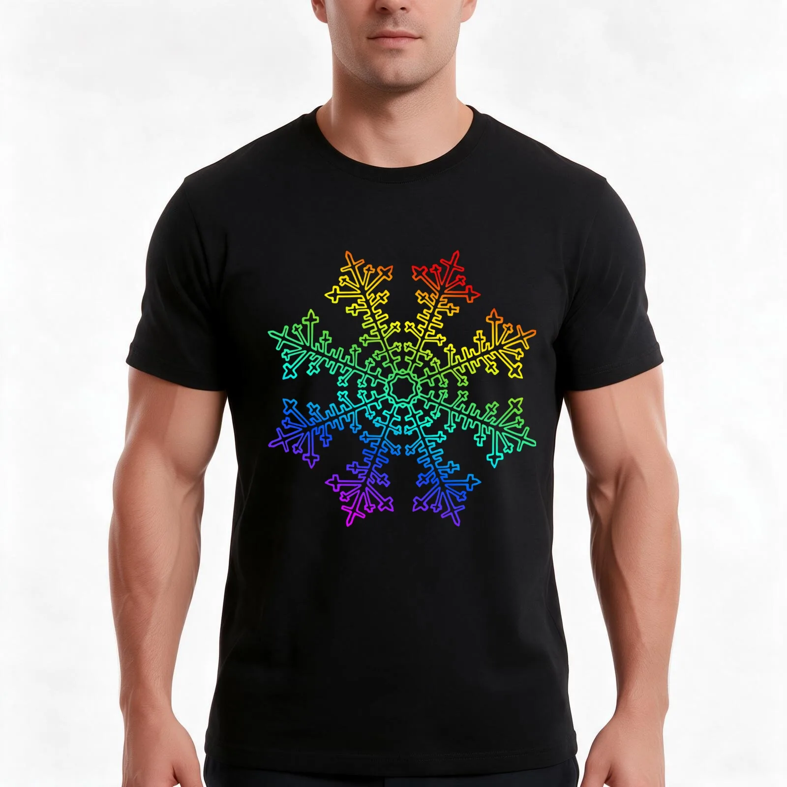 LGBTQ Christmas, Gay Christmas, Lesbian Christmas, Rainbow Snowflake, Ugly Christmas Sweater T-Shirt, Summer Casual Cotton Tee