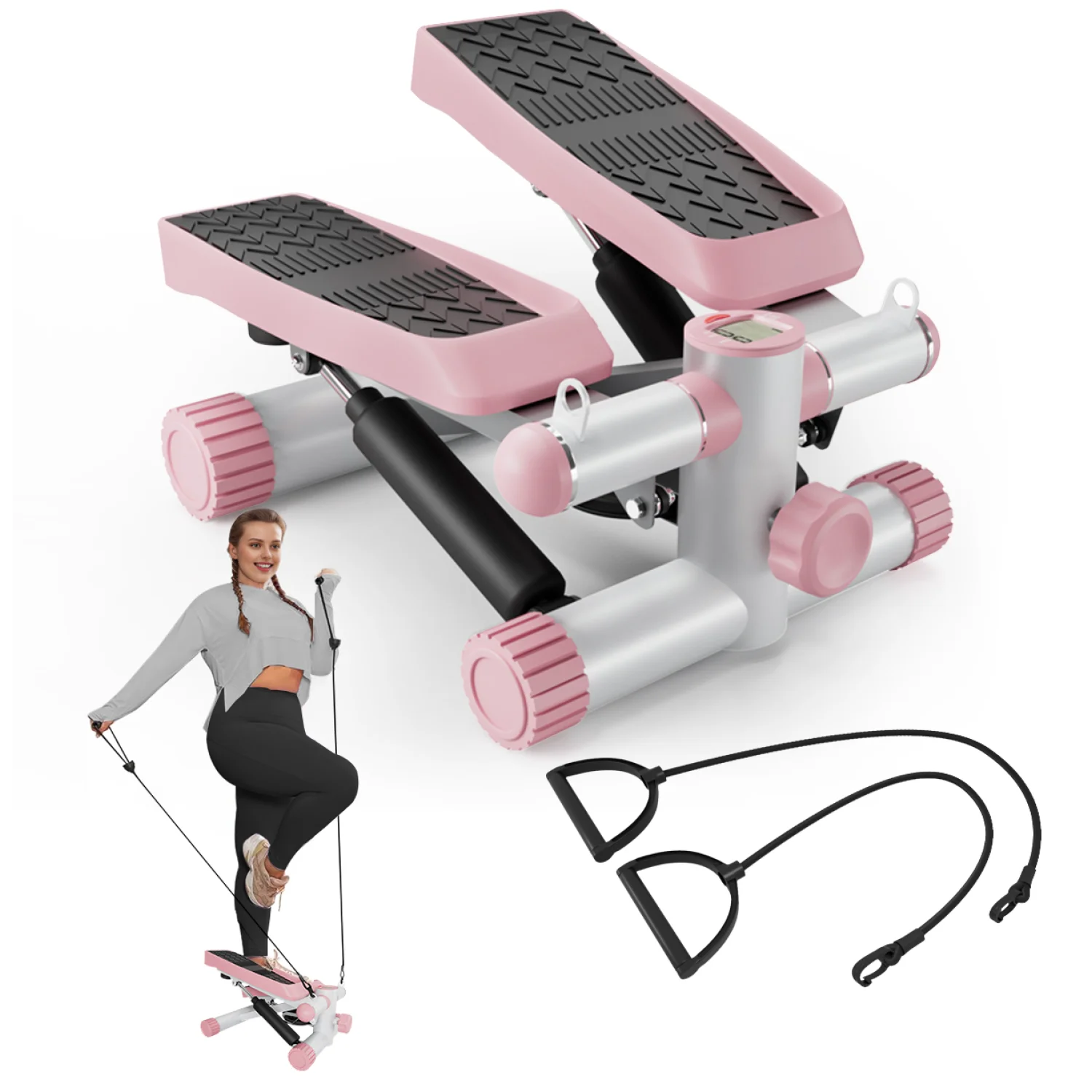 

Steppers for Exercise, Stair Stepper with Resistance Bands, Mini Stepper with 330LBS Loading Capacity, Hydraulic Fitness Stepper