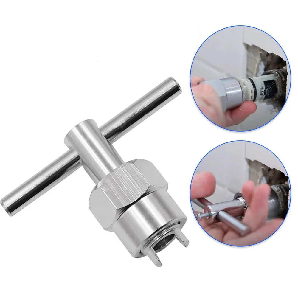 Aluminum Alloy Faucet Cartridge Puller Single Handle Durable Faucet Core Removal Tool Silver Professional Bathroom Faucet Wrench