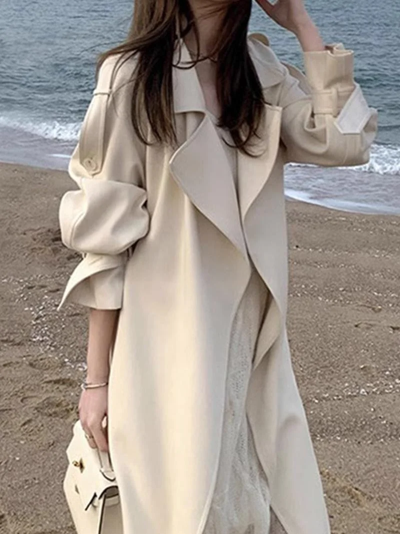 

ROUJE KEFSS Women's ature Windbreaker Jaet in Beige for Autumn 2024 Ele Feel Large Size Coat for All Body pes