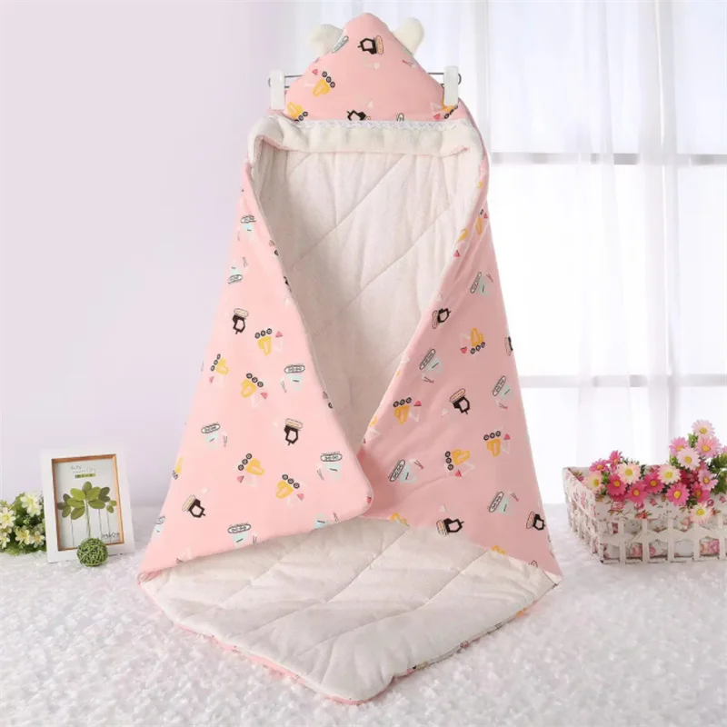 

Thickened Version Baby Windproof Warm Wrap Blanket 85x85CM Cartoon Baby Sleeping Bag Hooded Newborn Delivery Room Swaddling