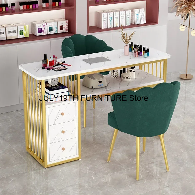 Salão de beleza profissional manicure mesa, luz de luxo prego mesa e cadeira conjunto, built-in aspirador de pó, mesas de maquiagem casa