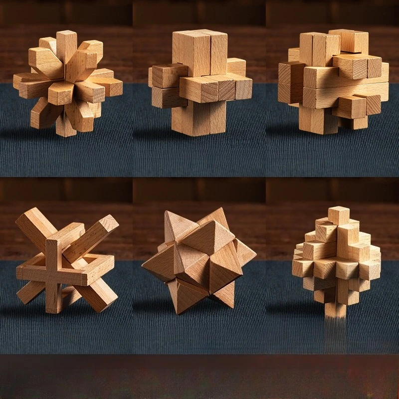 기술 Kongming 잠금 Luban 완료 나무 지능 반지 세트 어린이 퍼즐 장난감 내구성 하드 안정적인 학습