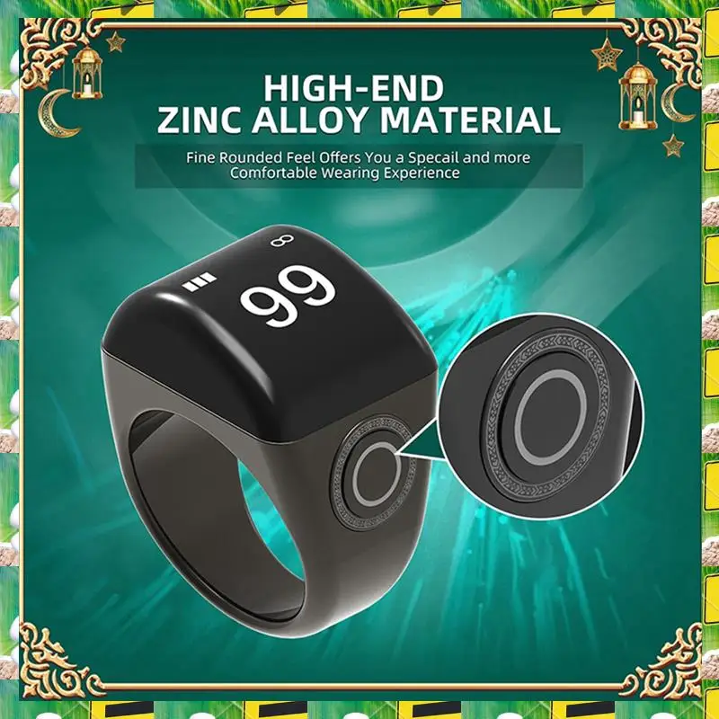 3C Electron Zinc Alloy Smart Ring With Charging Box Waterproof Digital Counter APP Controlled Display 5 Prayer Time Reminders Bl