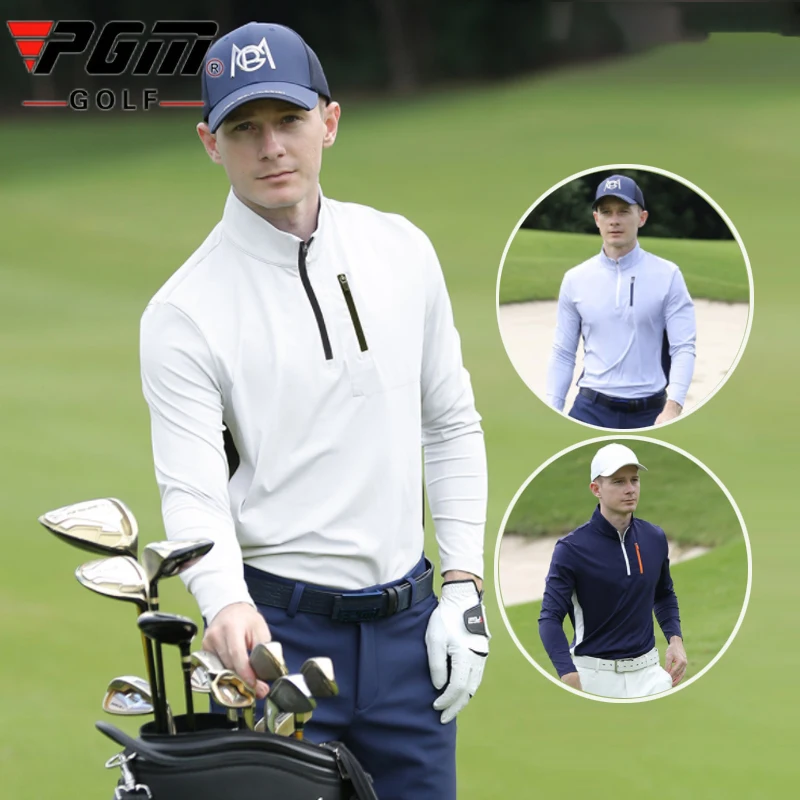 

Pgm Golf Apparel Autumn Men's Long Sleeve Golf Shirts Casual High Quality Sports T-Shirt Man Zipper Collar Polo Tops Elastic