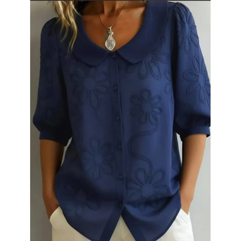 

Women's Blouse Cotton Printed Casual Blouses Long Sleeve Loose Fit Regular Length Button Up Shirt V Neck Chiffon Floral Shirt