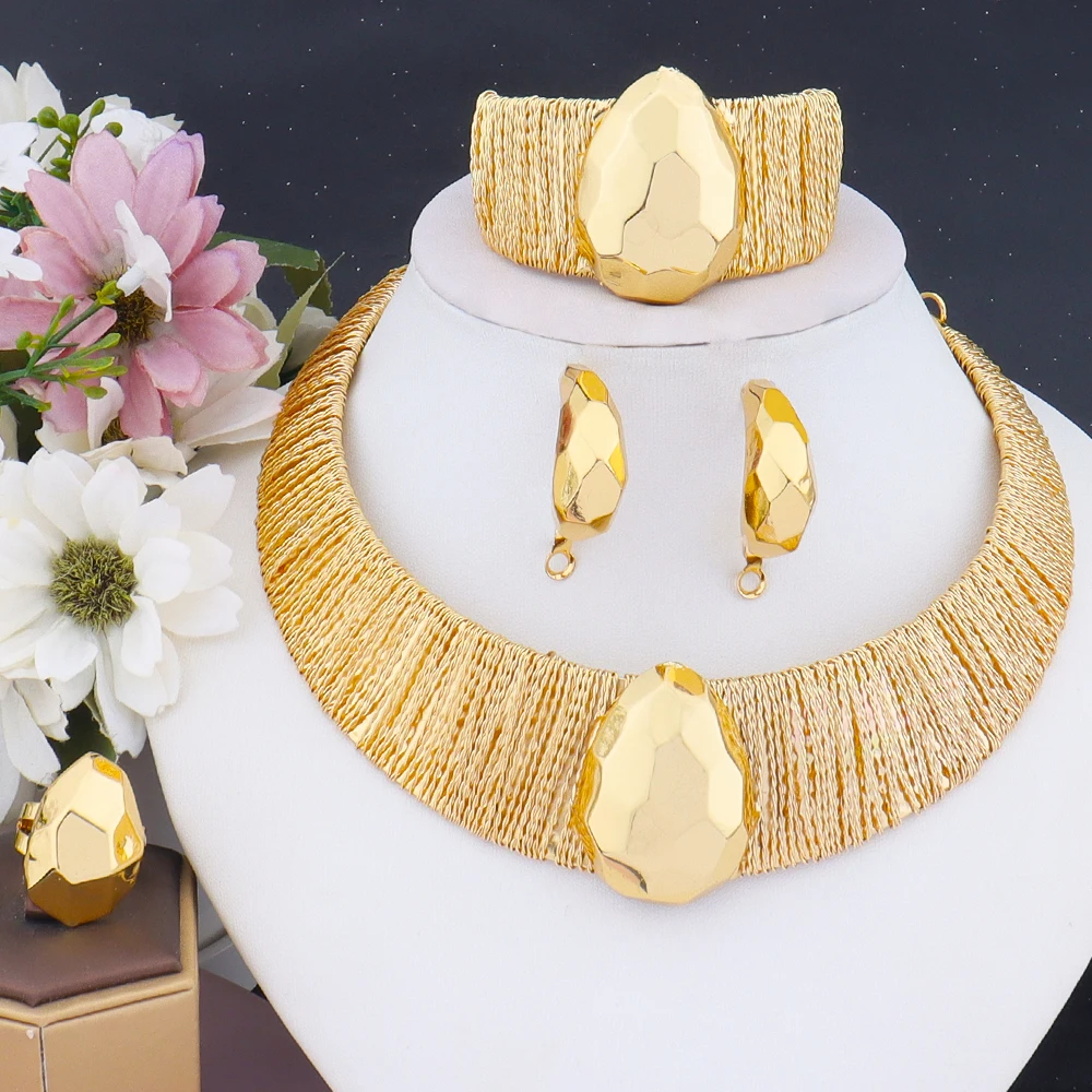 

Luxury Shine Gold Plated Jewelry Set Italian Gold Plated for Design Necklace Earring Bracelet Ring Gift for Party Wedding