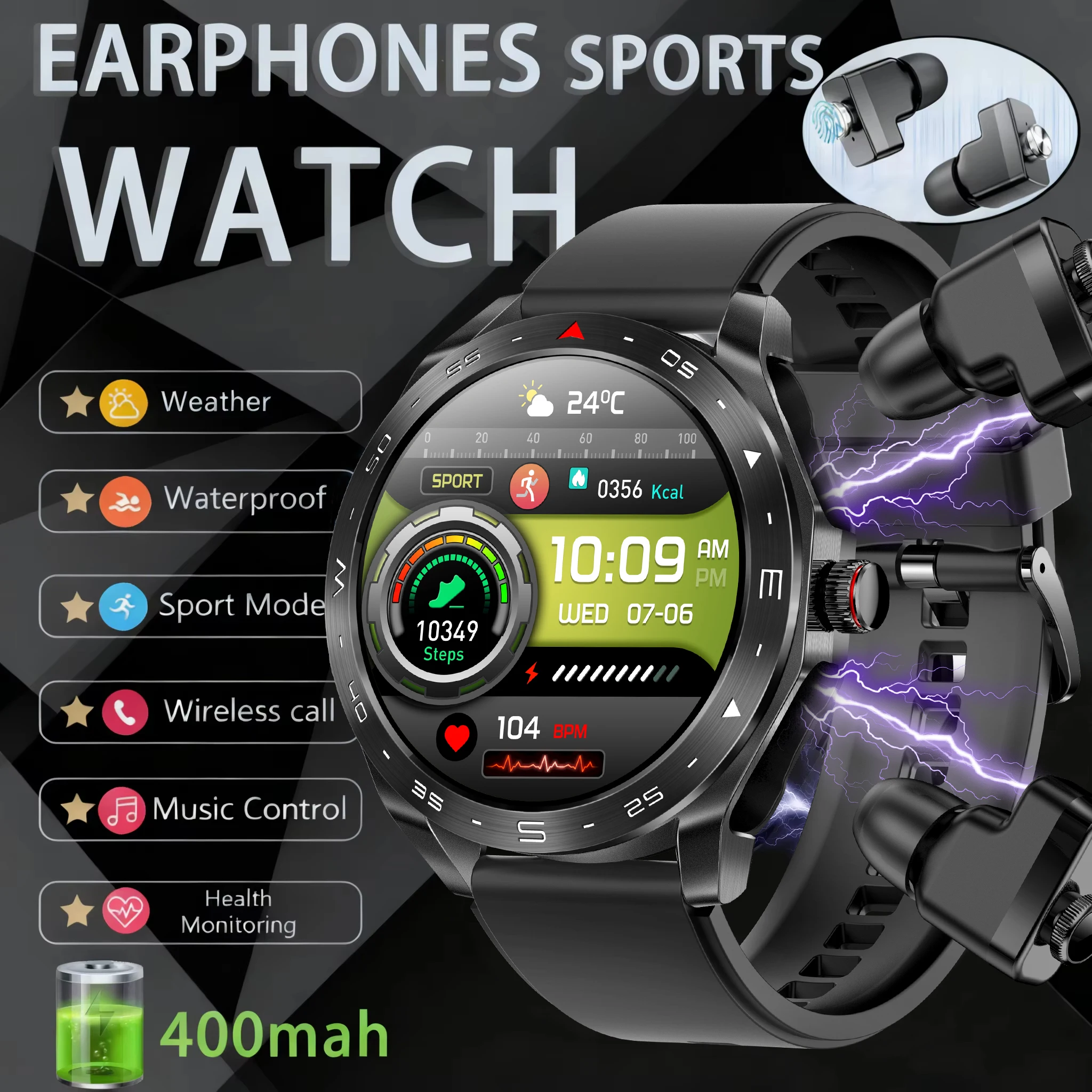

Business Smart Watch 2 in 1 TWS Noise Reduction BluetoothCall Music Player Earphone HIFI 9D Sound Quality Earplug Smartwatch Men