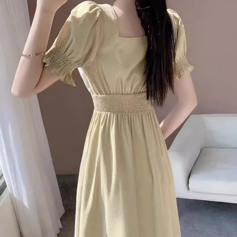 plus Size Women's Clothing Gentle Female 2024 Summer New Fat Sister Slimming Belly-Covering below the Knee Long Dress