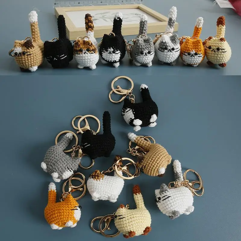 2026 Häkel-Kätzchen-Serie Schlüsselanhänger Niedlicher Handgewebter Dicker Katzen-Anhänger Gestrickter Tier-Schlüsselring Rucksack-Deko-Accessoires Geschenke – Detail 1