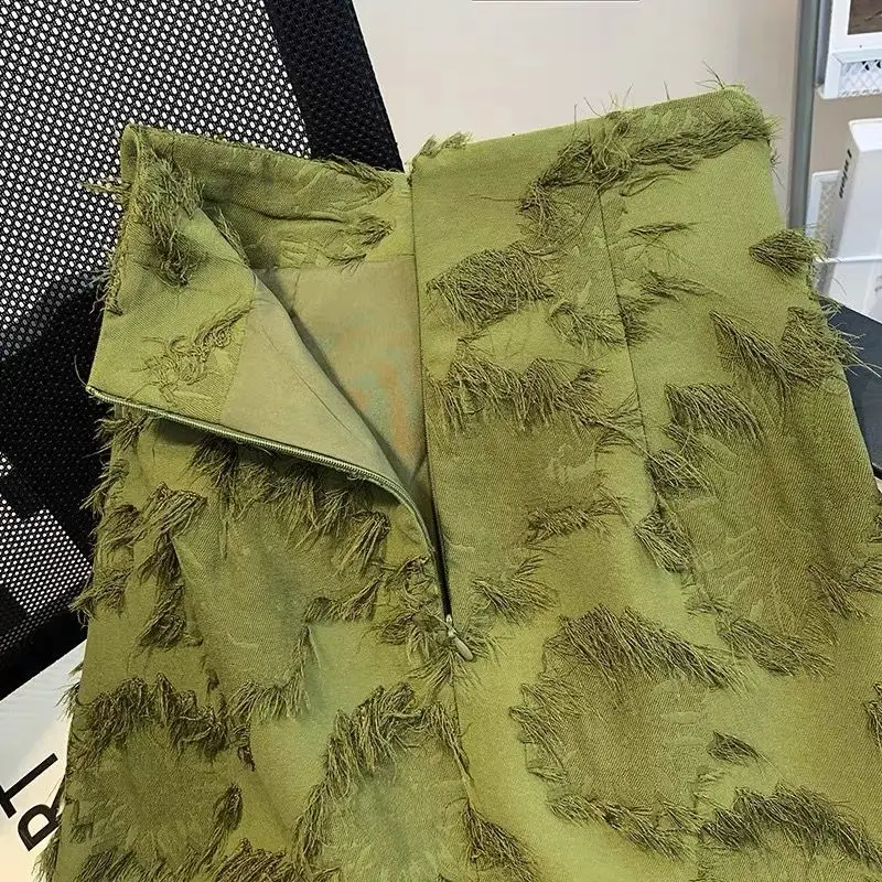 تنورة جاكار مستوحاة من التصميم بأزرار سفلية للنساء للربيع بتصميم عتيق تنورة صغيرة عالية الخصر على شكل حرف a مع فتحة