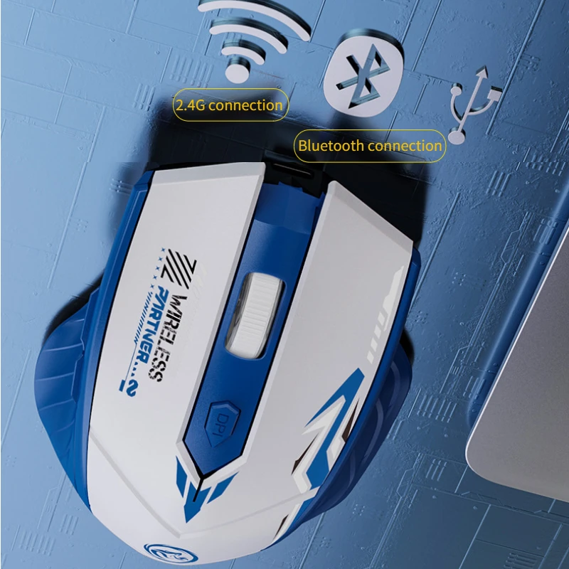 ماوس لاسلكي مزدوج الوضع 2.4G متوافق مع بلوتوث ماوس توهج قابل لإعادة الشحن بدون ضوضاء فأرة كمبيوتر لاسلكية للكمبيوتر المحمول