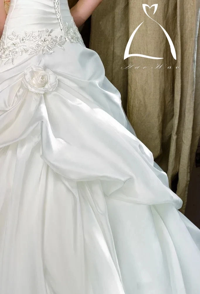 Modest mangas vestidos de casamento sem alças, vestidos nupciais, cetim flor tule, apliques longos