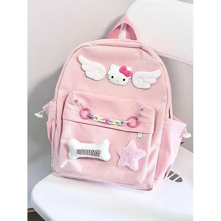 Mochila de Hello Kitty para niña, Bolsa Escolar de dibujos animados Sanrio, bonita y dulce, almacenamiento de libros de alta capacidad para escuela