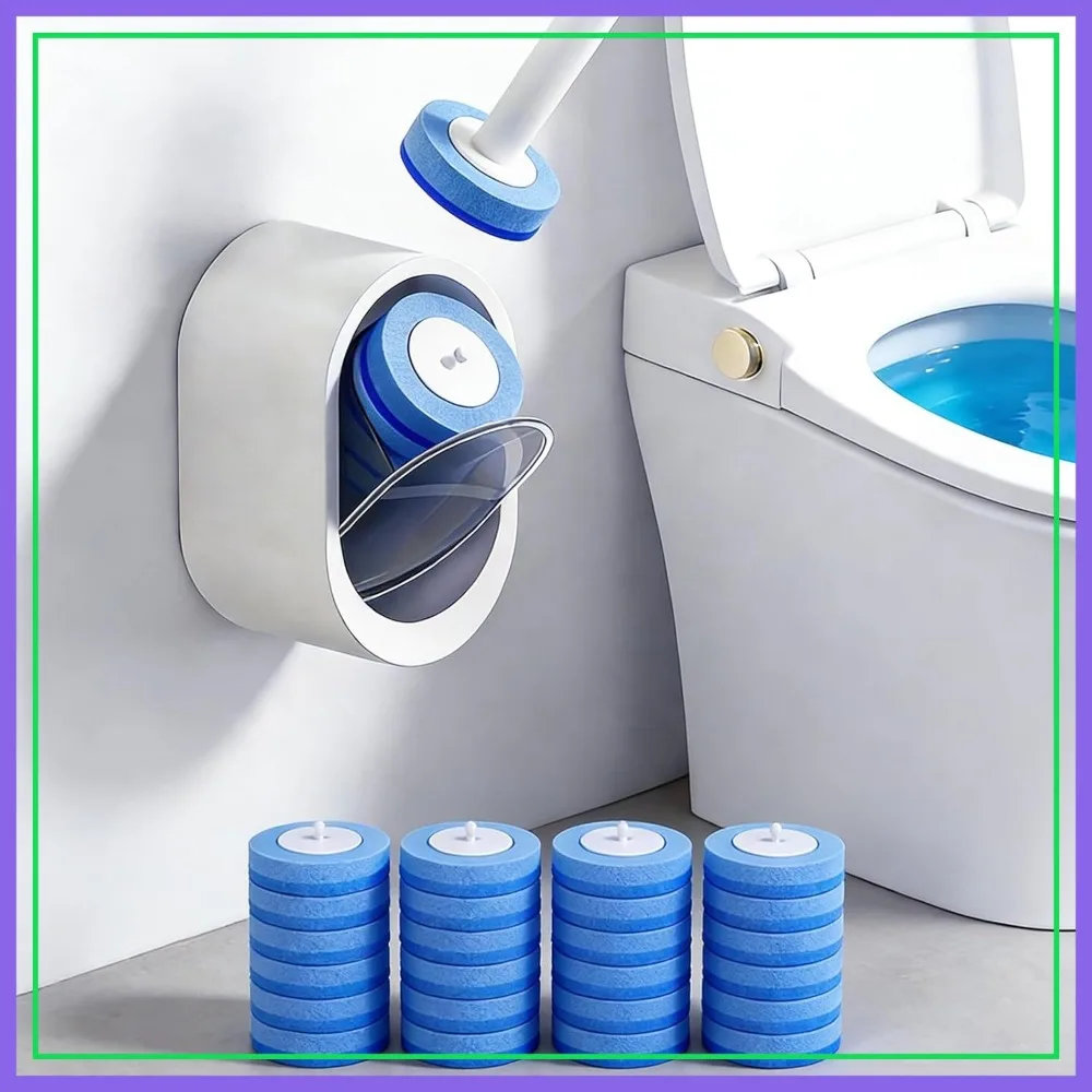 

Disposable Toilet Cleaning System - Wand Kit with 16 Refills, Wall Mounted Brush and Holder for Deep Cleaning Bathroom