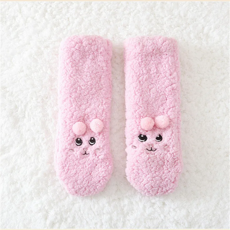 Floor Socks Women Autumn and Winter Velvet Coral Fleece Socks Sleep Home Slippers Snow Socks Confinement Bear Carpet Socks