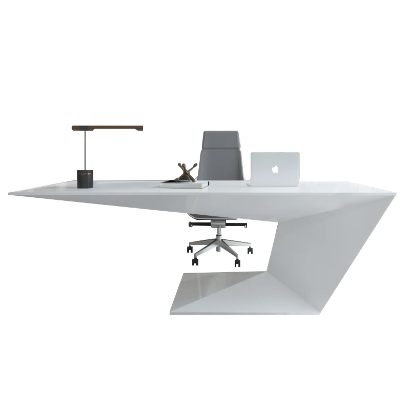 

White Paint Creative Boss Desk Simple Modern Office Furniture Durable Wooden Panel Style for President Manager Easy Assembly