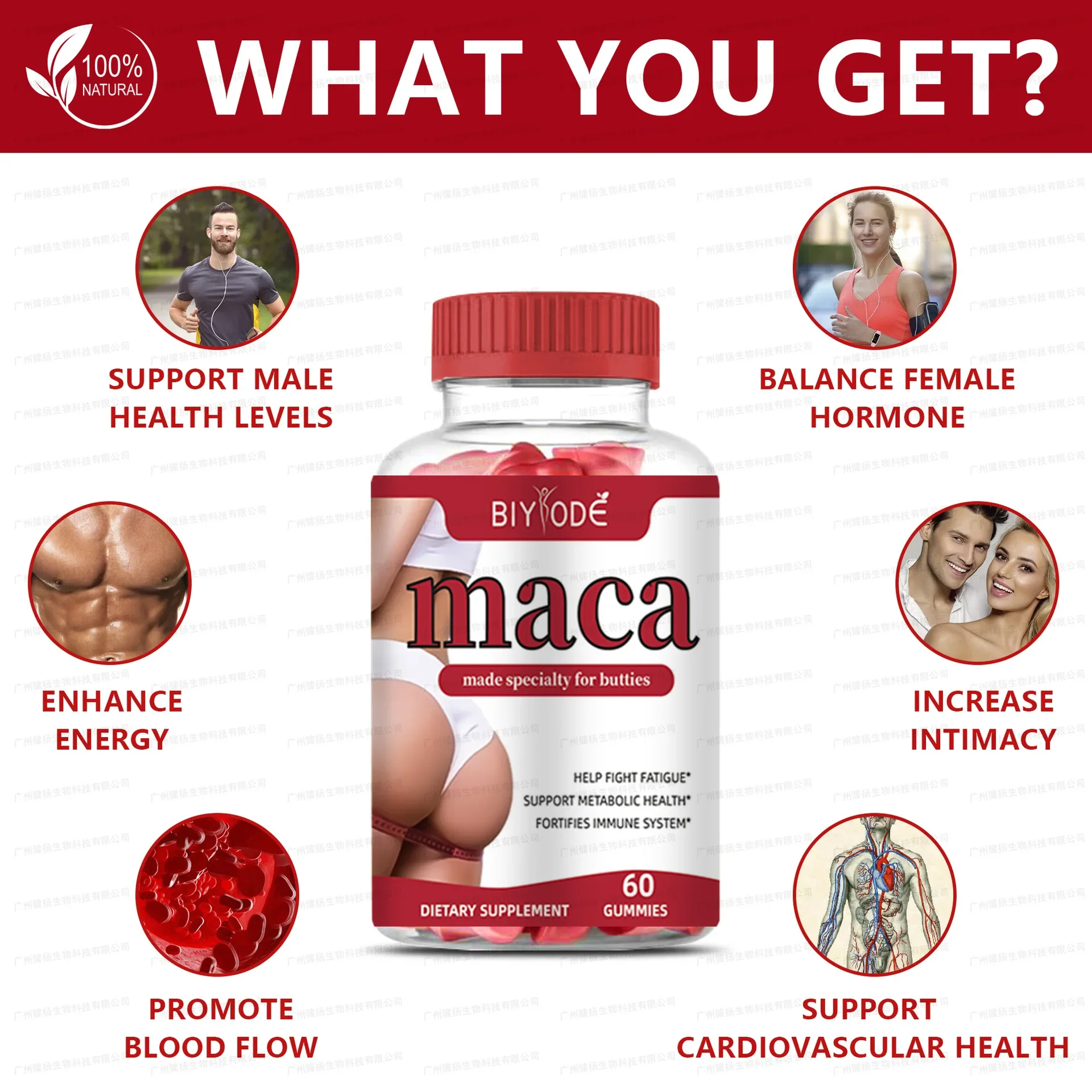 1 Bottle MACA GUMMIES Buttock  and 1 Bottle Maca Buttock Pills，hip Shaping Dietary Supplement