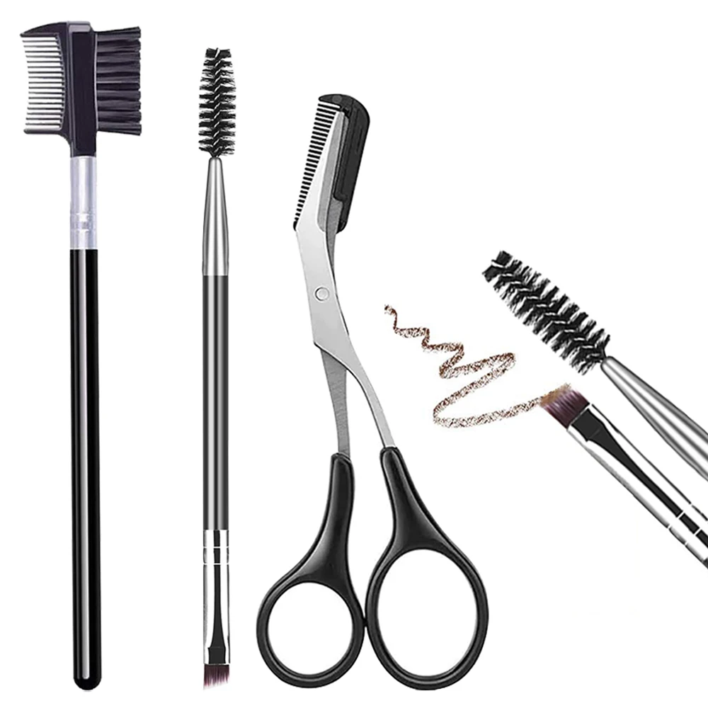 3/5 pçs conjunto de escova de sobrancelha pente de cílios ferramenta separador de cílios profissional ferramentas de maquiagem dos olhos com aparador de sobrancelha tesoura para mulher