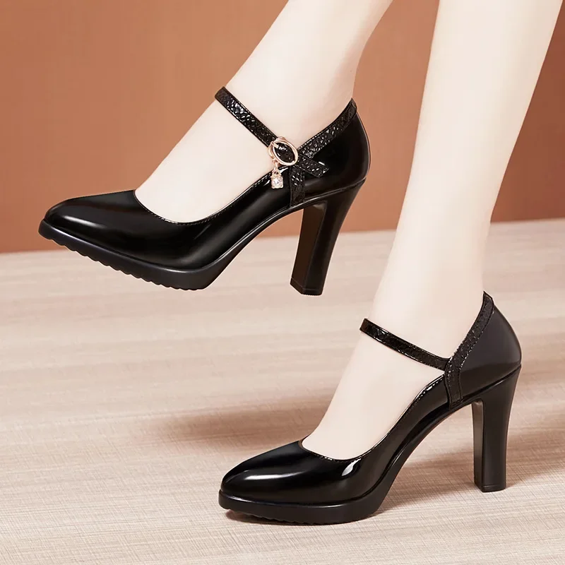 Small Size 32-43 Patent Leather Shoes Women High Heels Spring 2025 Mary Janes Platform Pumps for Office Wedding Dance Model