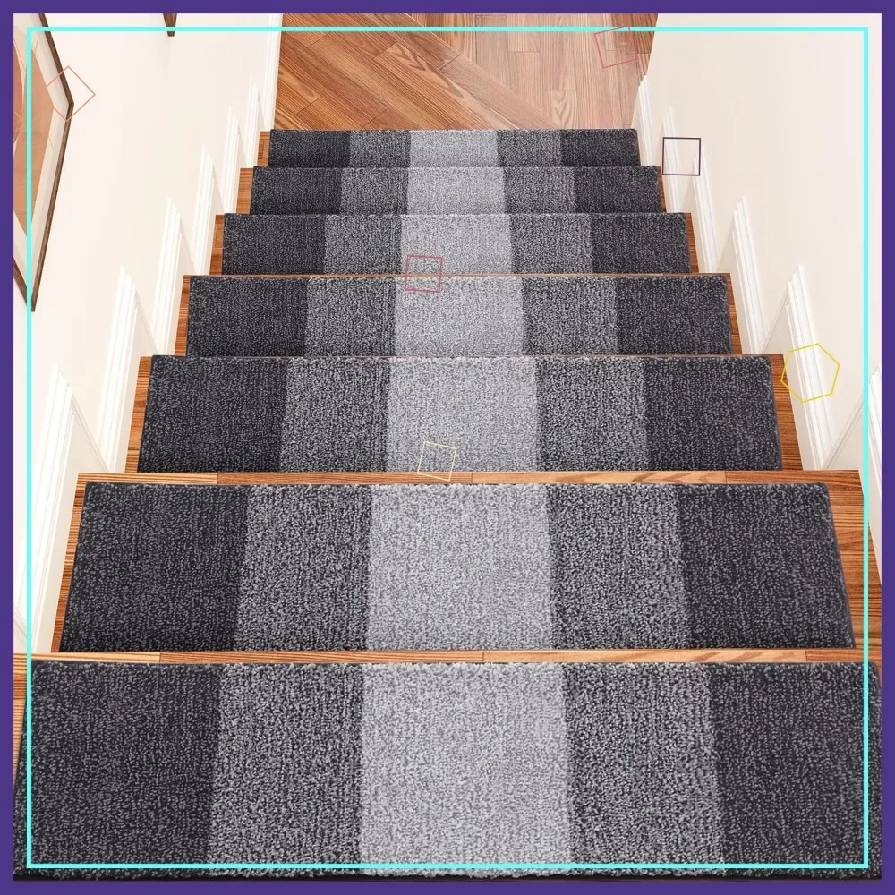 

Non Slip Stair Treads 15PCS 8x30 Inch Indoor Stair Runners for Wooden Steps, Reusable Peel and Stick Adhesive, Grey