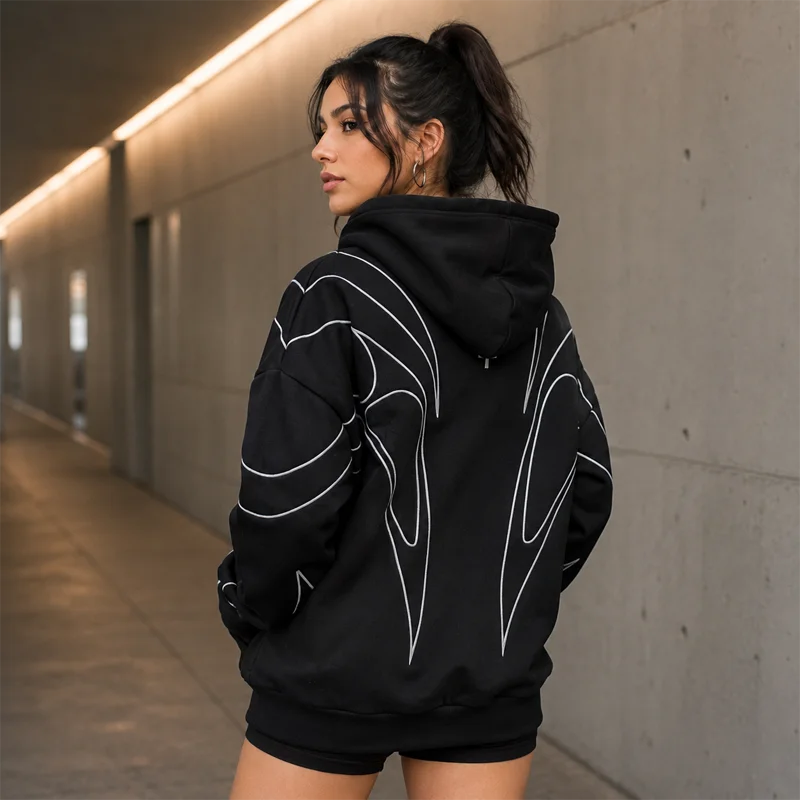 Women Graphic Zip Up Hoodie Oversized Hooded Sweatshirt Line Print Long Sleeve Casual Streetwear Autumn Jacket 2026 Hot New Plus