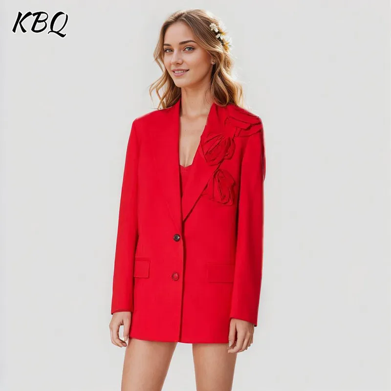 

KBQ Patchwork Appliques Loose Blazer For Women Notched Collar Long Sleeve Spliced Single Breasted Chic Blazers Female Fashion