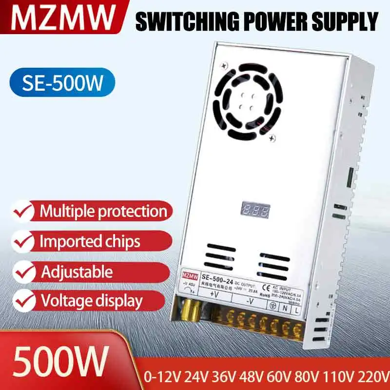 

MZMW 500W Switching Power Supply 0-12V 15V 24V 36V 48V 60V 80V 110V 100-120V/200-240V AC to DC Digital Display Adjustable SMPS