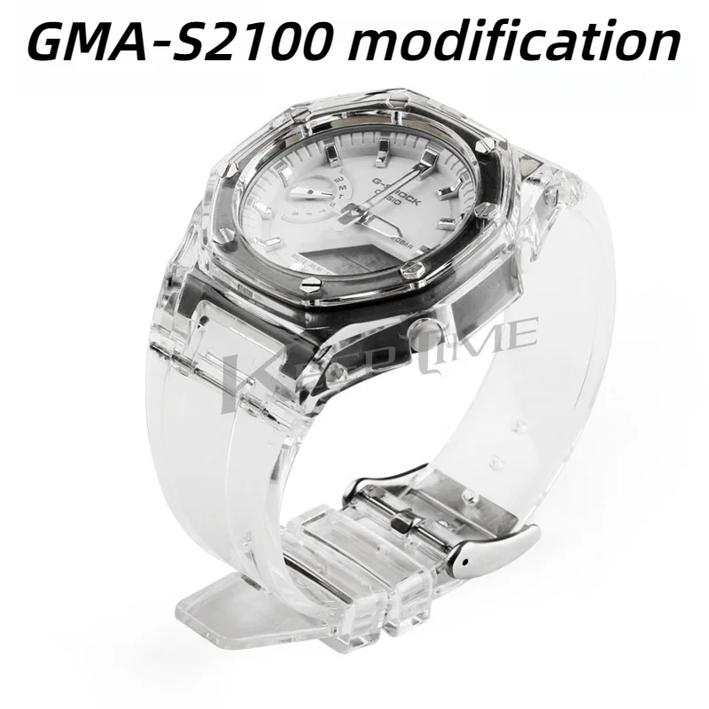 GMAS2100 mod kit Transparency case Silicone strap For Casio G-shock GMA-S2100 Women's Men's Modified Replace bezel+watch band