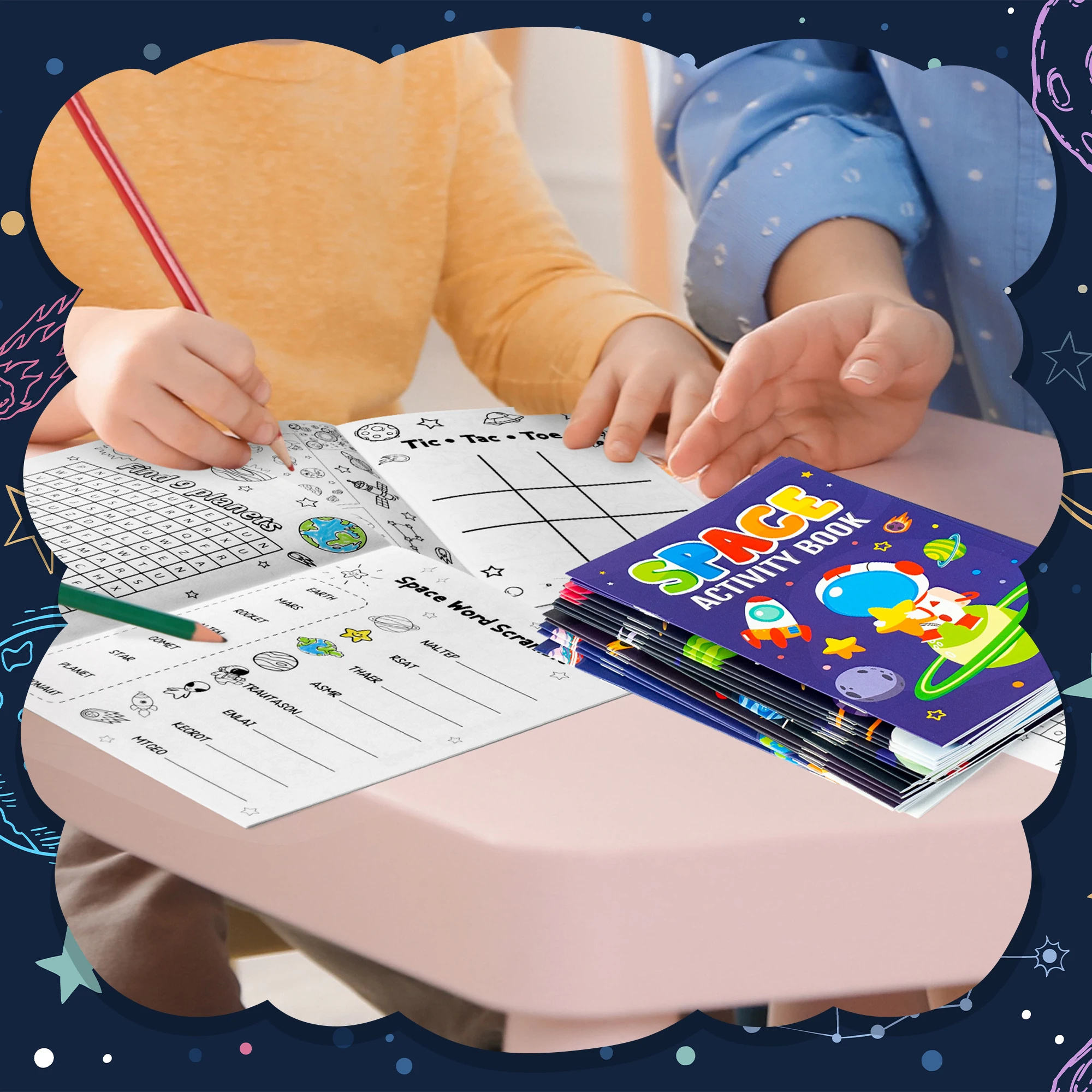 24 Pcs Space Mind Game Coloring Book Set Astronaut Cartoon Planet Activity Book Art Classroom Supplies Drawing Kit Birthday Gift