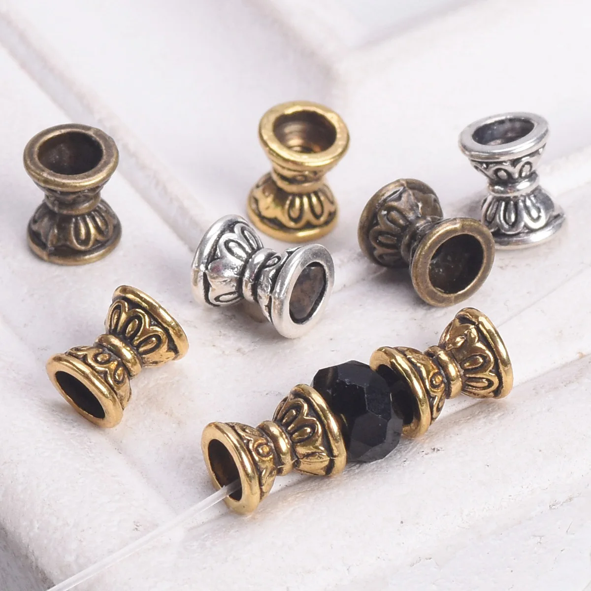 

55pcs Hourglass Shape 6.5x5.5mm Antique Gold / Tibetan Silver Color Metal Loose Spacer Beads For Jewelry Making Findings