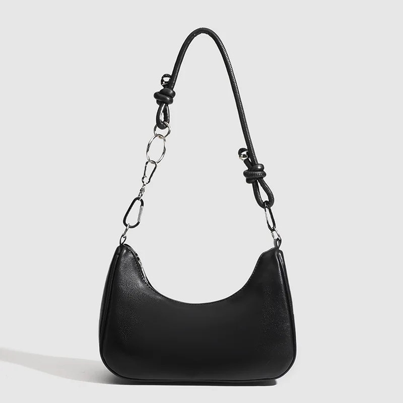 

Classic Retro Black Leather Bag Fashionable Texture Temperament Shoulder Bag Commuting Women's Small Square Bag New Underarm Bag