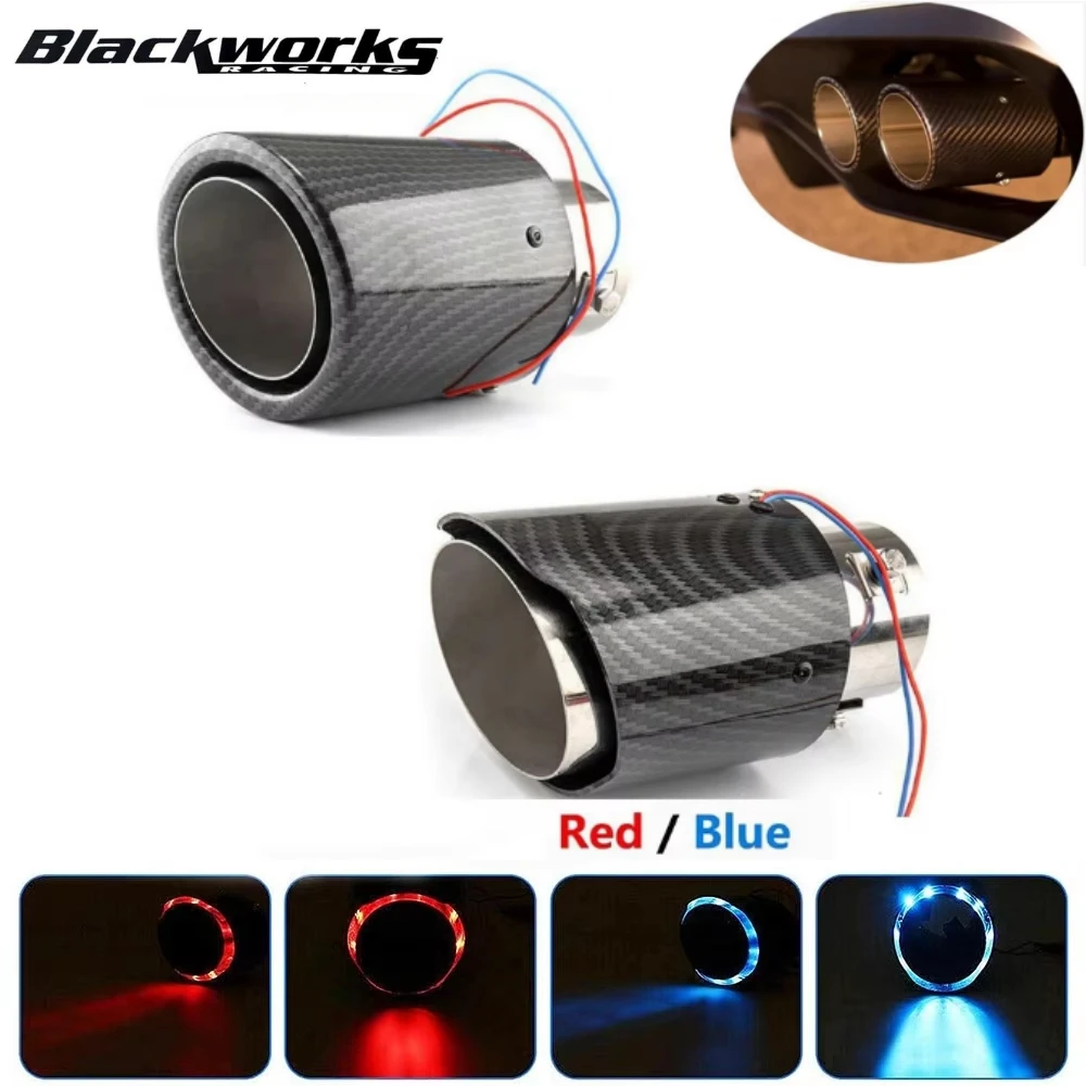 Silencieux d'échappement lumière rouge/bleu flamboyant LED pointe tuyau droit voiture modifiée sortie unique tuyau d'échappement queue gorge universelle